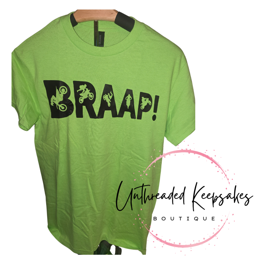 Braap Dirt Bike Tee – Small Unisex Motocross Graphic Shirt | Off-Road Racing Vibes