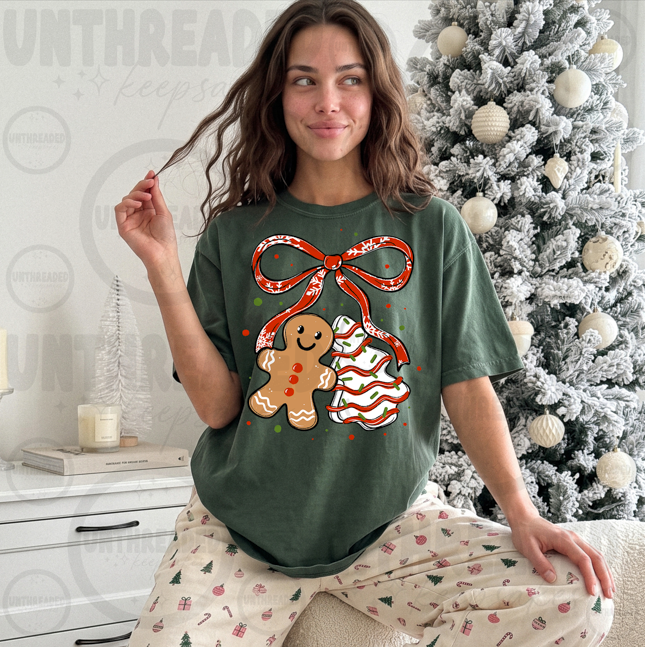 Gingerbread & Christmas Tree Bow Graphic Tee