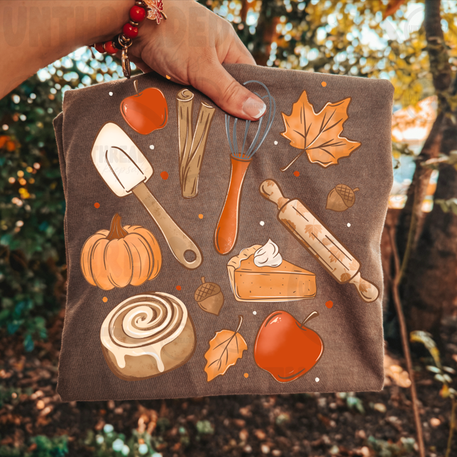 Fall Baking Pumpkin Pie Graphic T-Shirt – Autumn Kitchen Tee