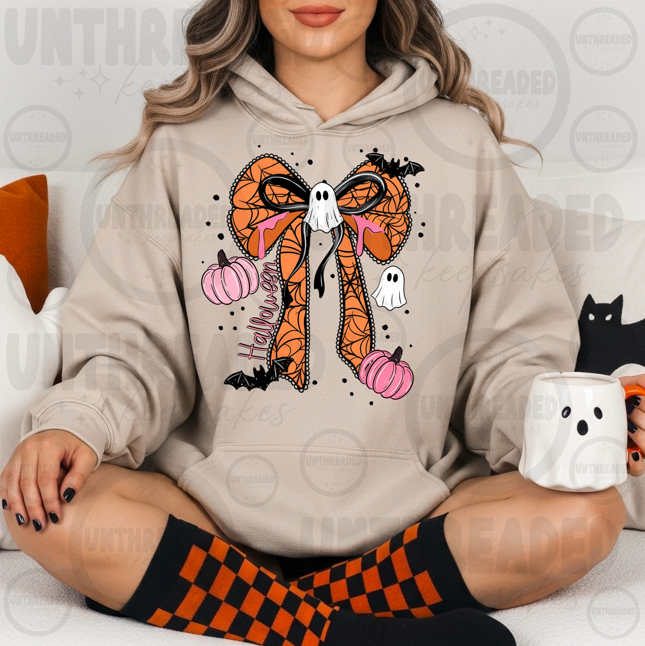 Halloween Bow Ghost & Pumpkin Hoodie ππ»π