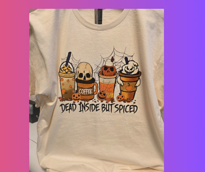 Dead Inside But Caffeinated Tee – M, L, XL | Halloween Coffee Shirt | Spooky Funny Graphic