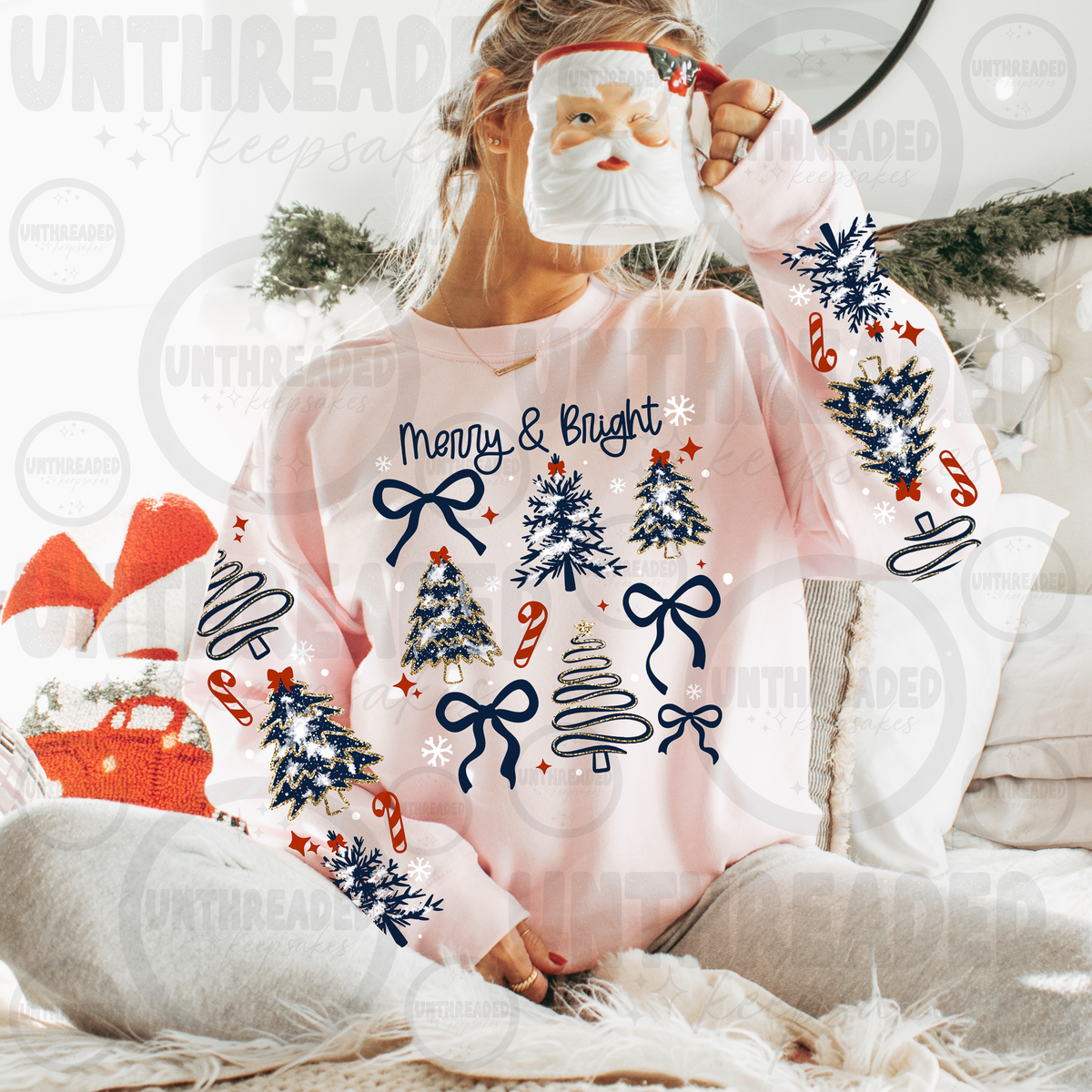 Merry & Bright Christmas Bow Crewneck