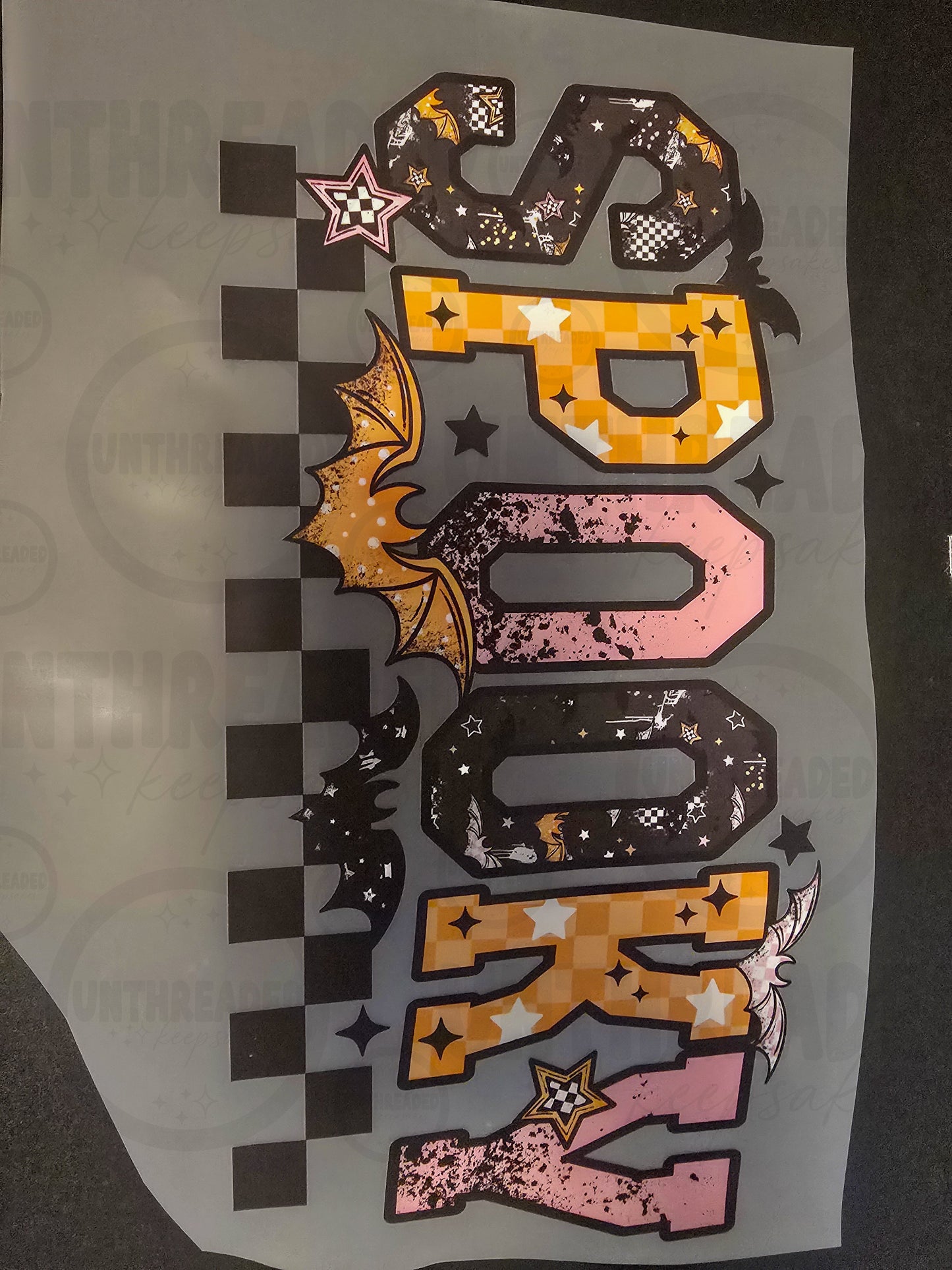 🦇 Spooky Checkerboard Halloween DTF Transfer