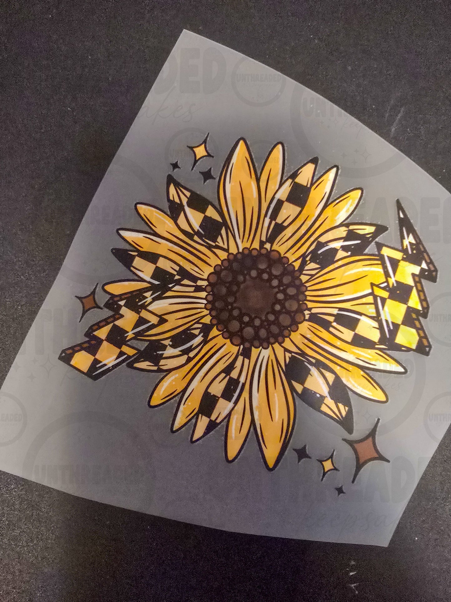 🌻 Sunflower Soul – Pocket & Back DTF Transfer Set (Checkerboard Lightning)