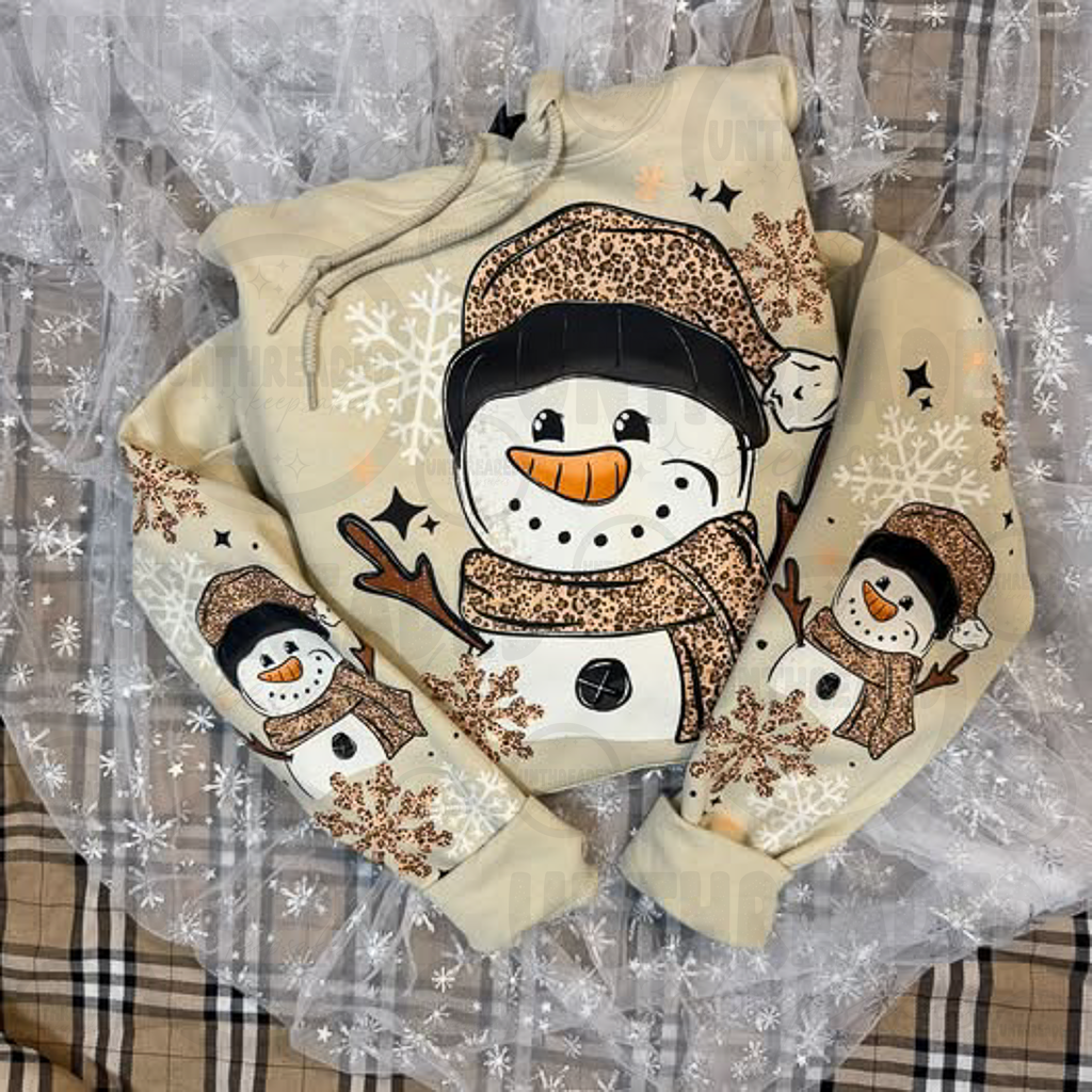 Leopard Snowman Christmas Hoodie with Matching Sleeve Prints