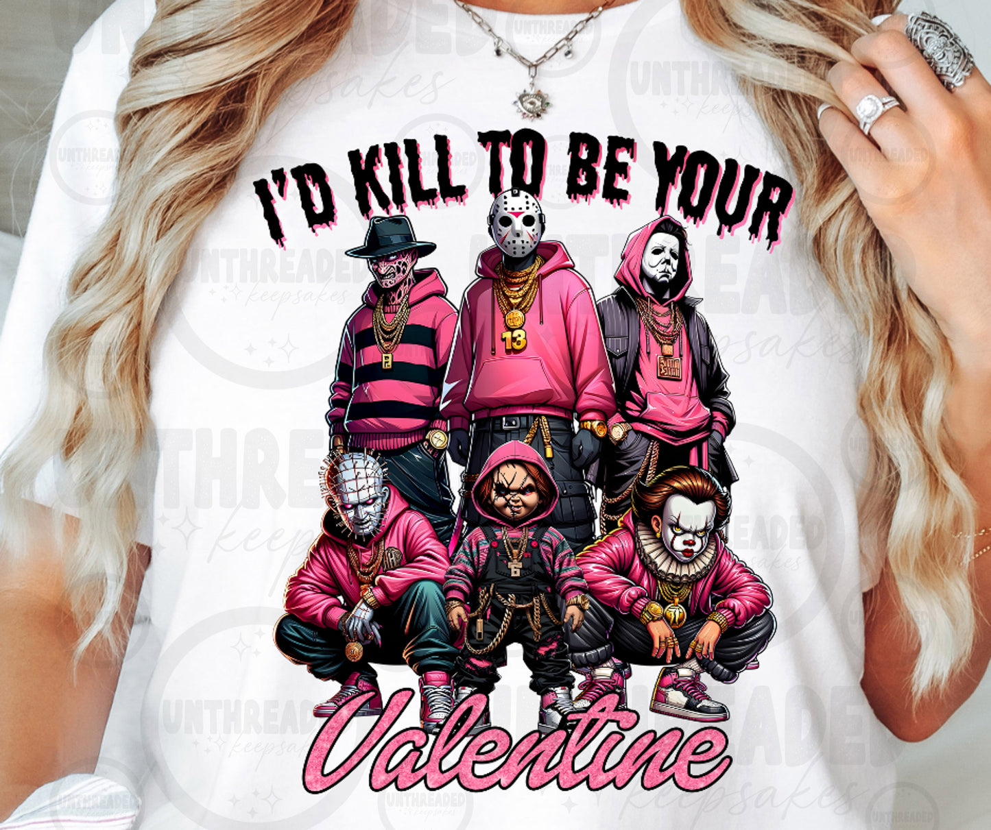 I’d Kill to Be Your Valentine Horror Valentine T-Shirt – Pink Graphic Tee