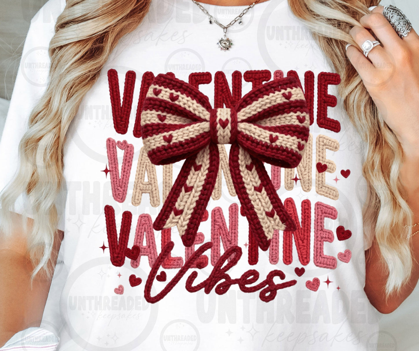 Love Valentine Vibes Knit Bow Graphic T-Shirt | Cozy Valentine Aesthetic Tee