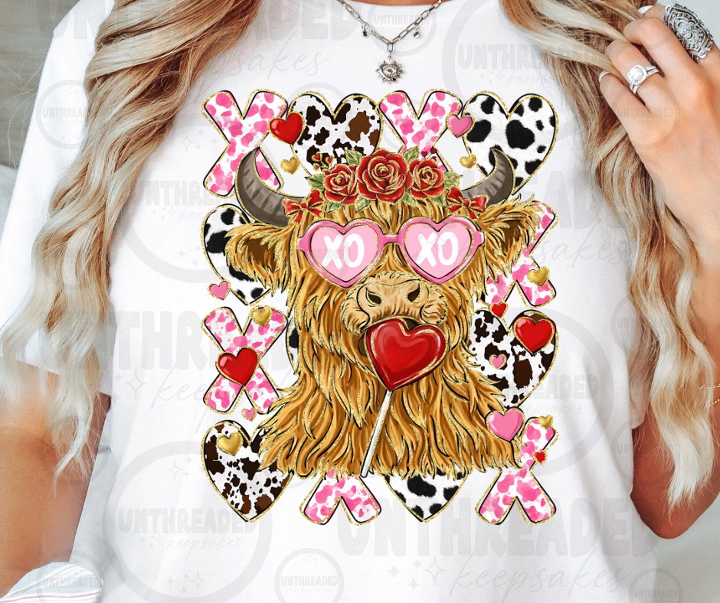 Highland Cow Valentine Shirt | XOXO Cow Graphic Valentine Tee