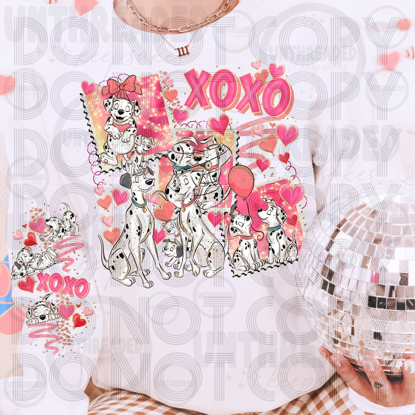 XOXO Dalmatian Dogs Valentine PNG | Cute Puppy Love Clipart | Retro Cartoon Dog Family Design | Funny Valentine Shirt Graphic
