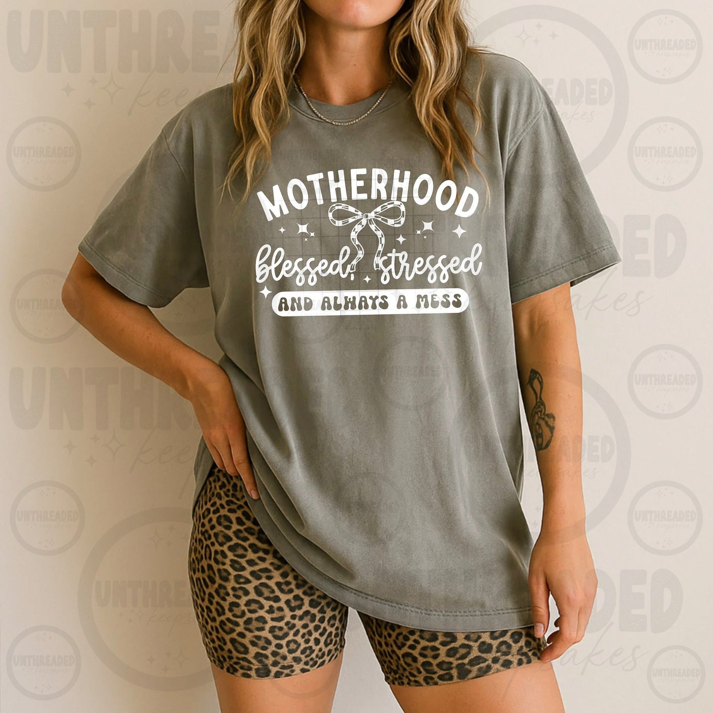 Motherhood Blessed & Stressed Graphic Tee – Funny Mom Shirt