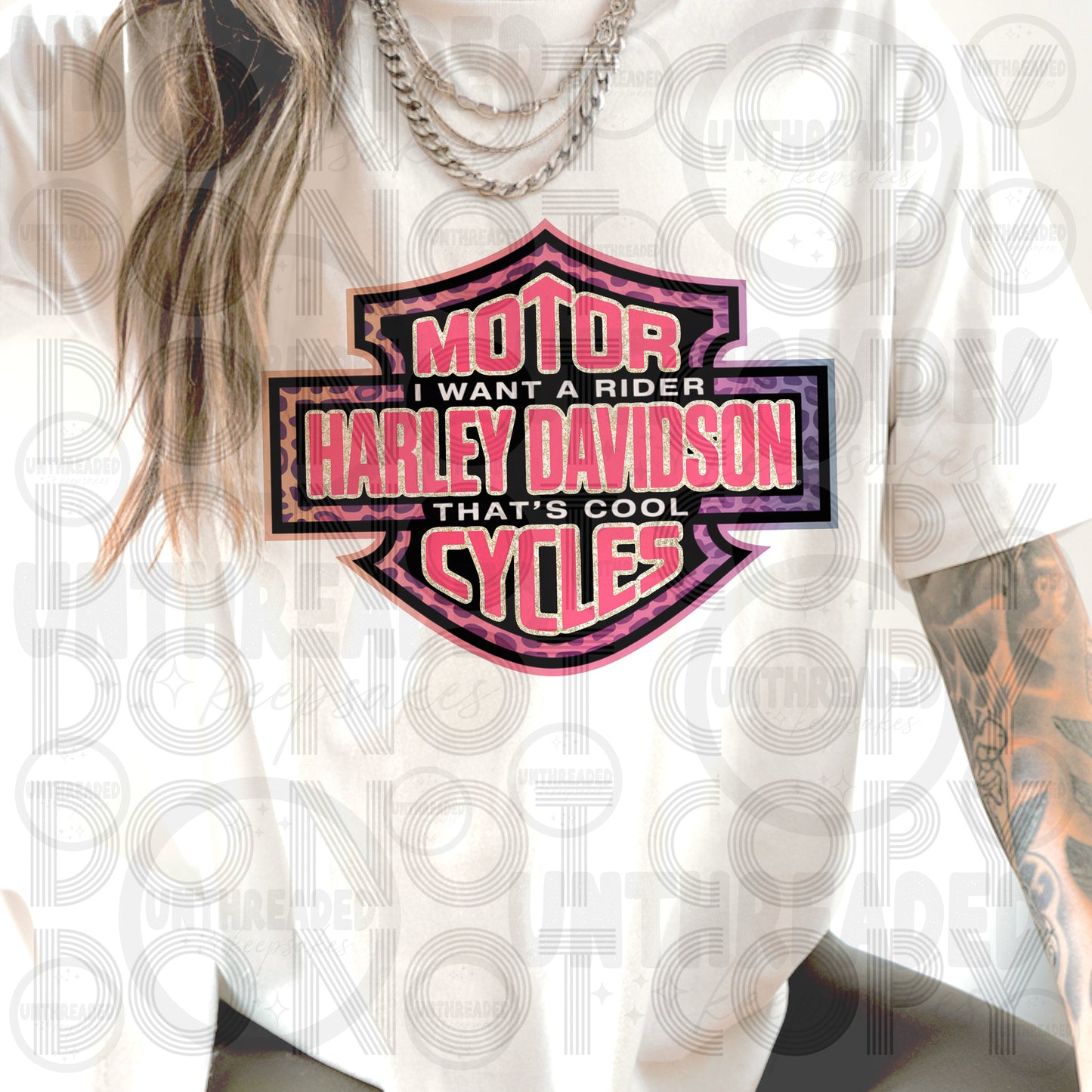 I Want a Rider Motorcycle Graphic T-Shirt | Pink Leopard Biker Tee