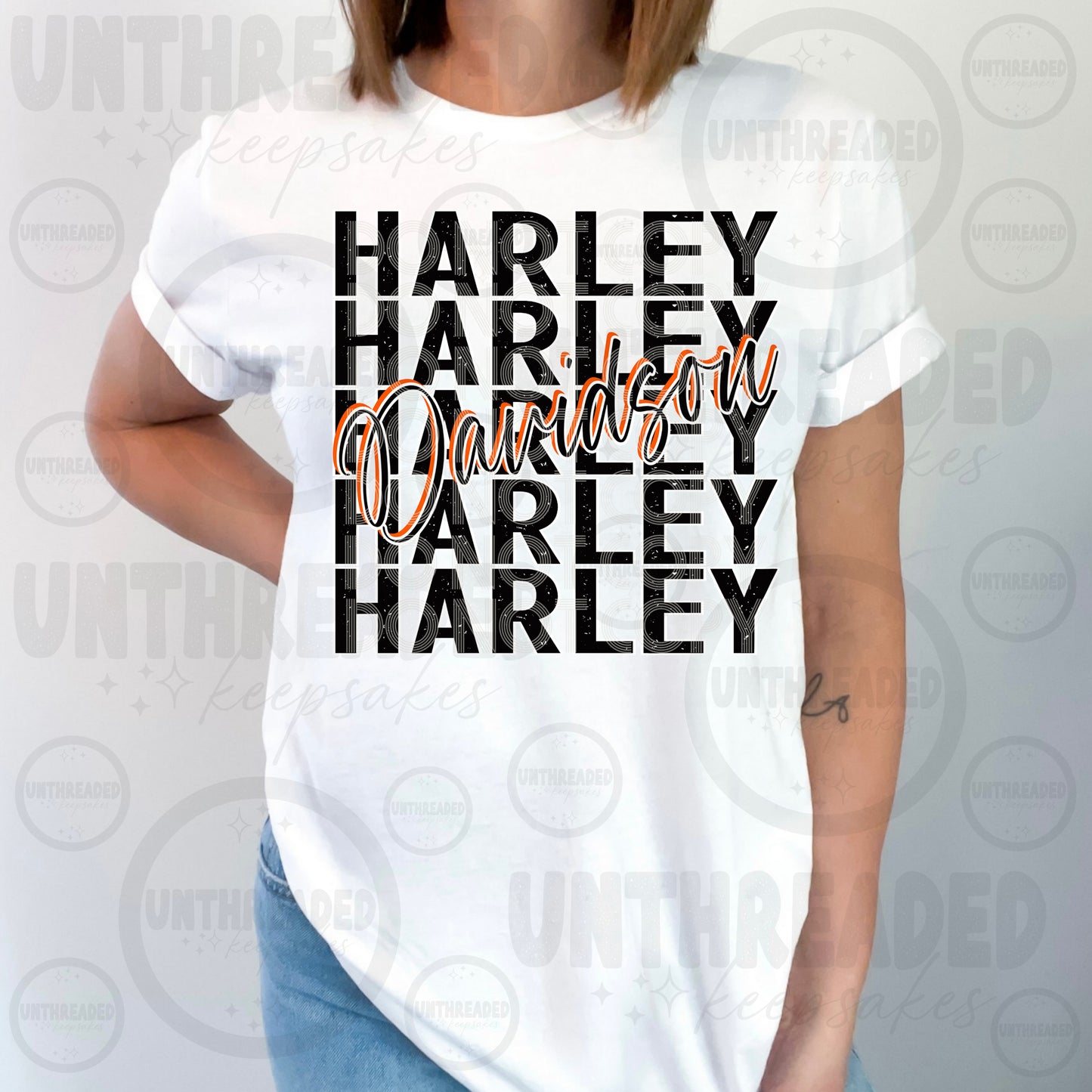 Repeating Name Graphic T-Shirt | Custom Biker Aesthetic Tee Orange