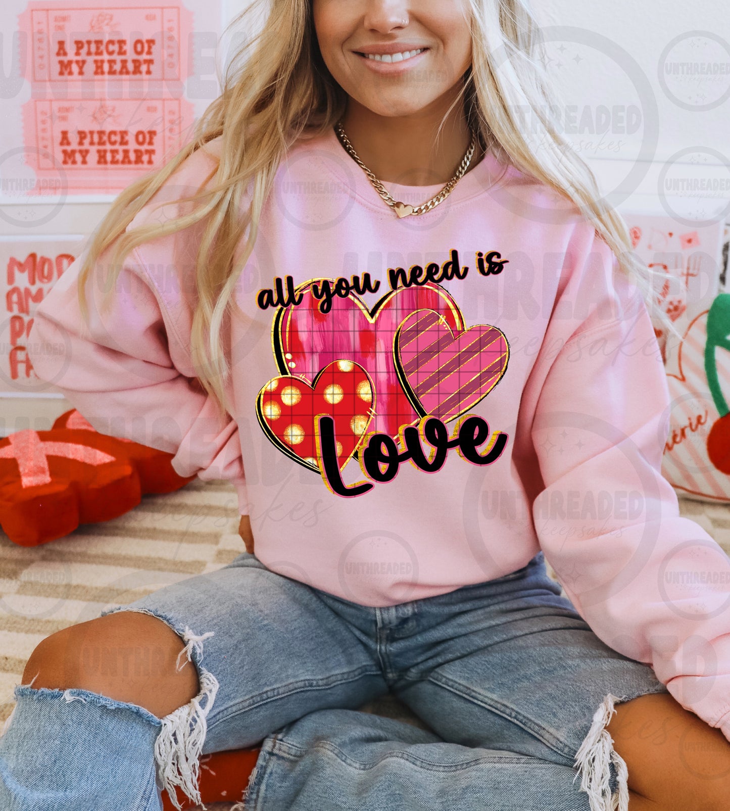 All You Need Is Love Graphic Sweatshirt | Cute Valentine Heart Crewneck