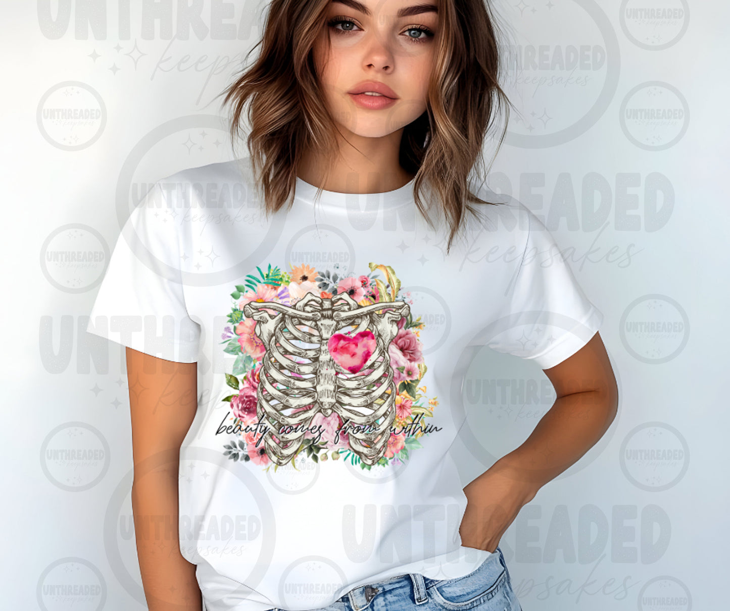 Beauty Comes From Within Shirt | Floral Skeleton Graphic Tee