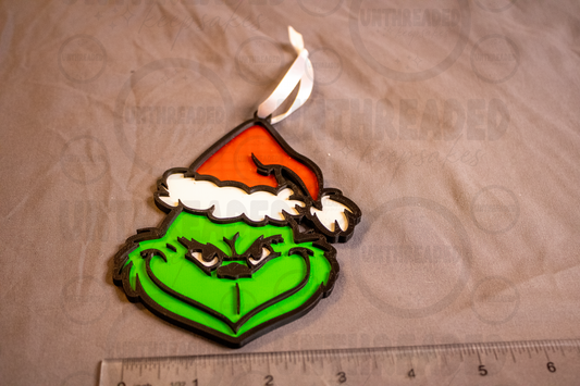 Grinch Christmas Ornament β 3D Printed Holiday Ornament | Funny Christmas Tree Decoration | Green Holiday Decor | Handmade Ornament
