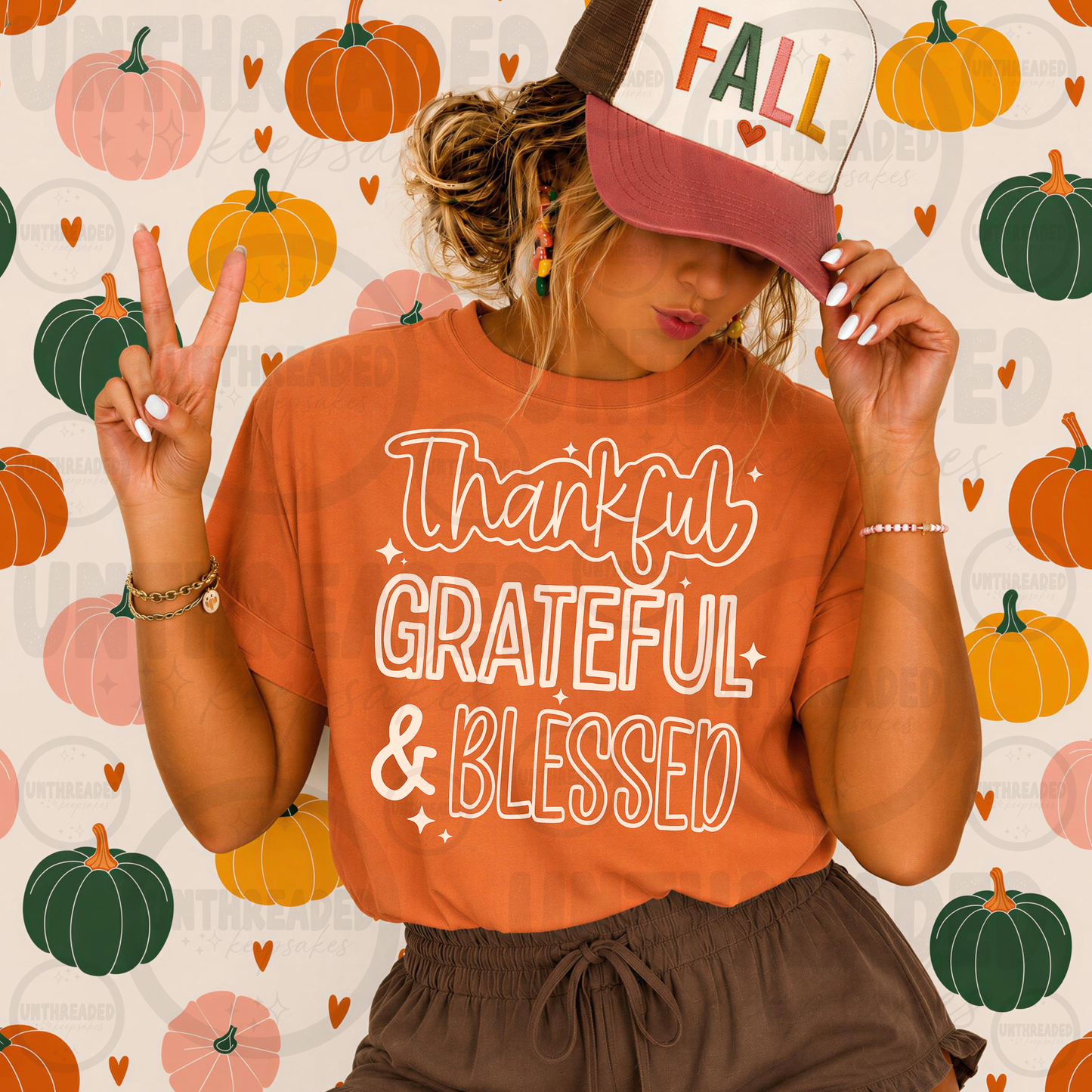 Thankful Grateful & Blessed Graphic T-Shirt
