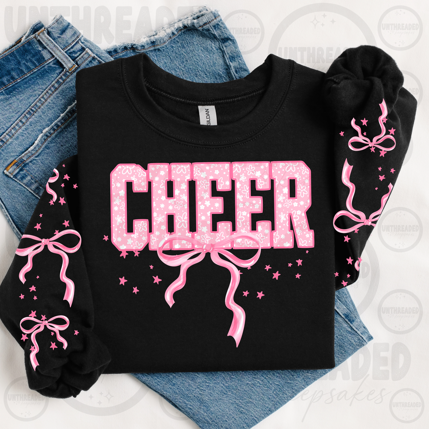 Cheer Pink Floral Bow Graphic Sweatshirt