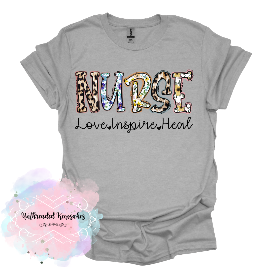 Nurse Love , Inspire , Heal Graphic T-Shirt