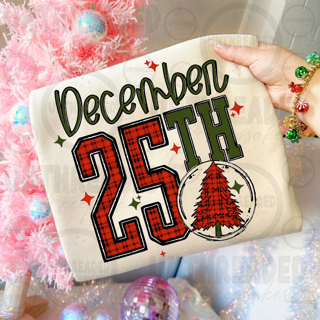 December 25 Plaid Christmas Tree T-Shirt, Crewneck or Hoodie