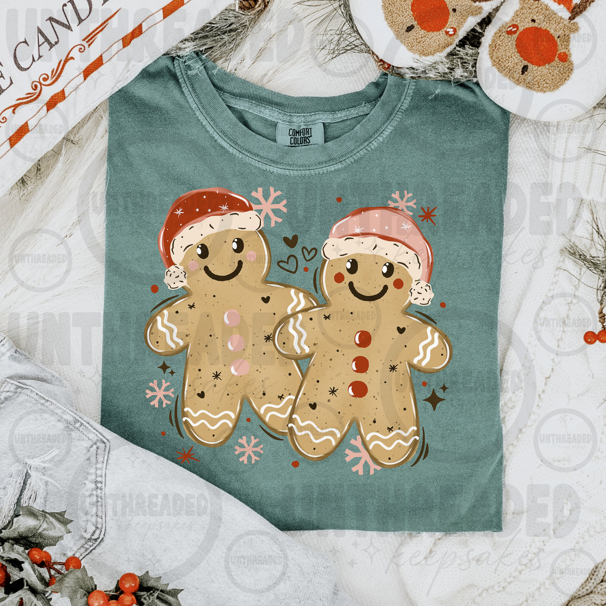 Gingerbread friends Christmas graphic T-shirt mockup