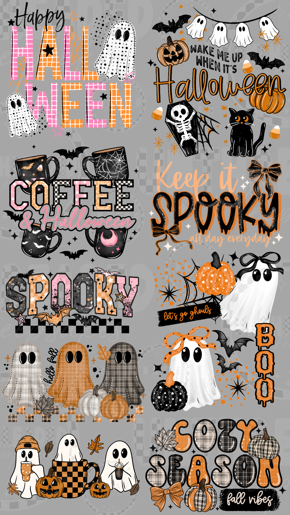 Halloween spooky fall 22 by 40 inch premade DTF gang sheet