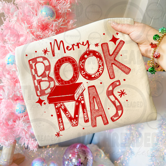 Merry Bookmas Christmas design on cream apparel