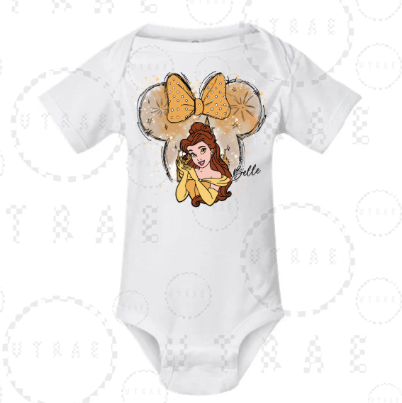 Princess bow character infant bodysuit - size 0-3 months
