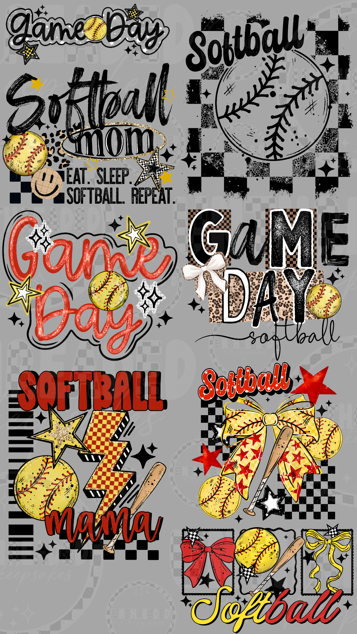 Softball 22 by 40 inch premade DTF gang sheet