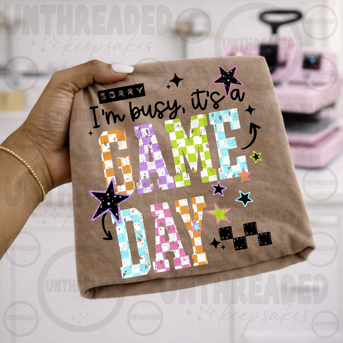 Sorry I'm Busy It's a Game Day dice graphic T-shirt in Tan