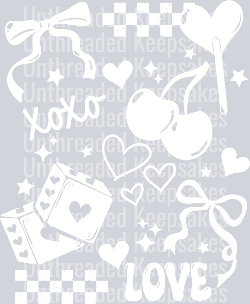 Xoxo doodles single color whiteDTF Transfer