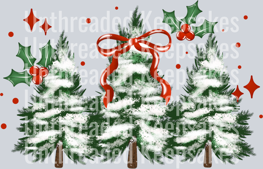 Holly_Trees_And_Red_BowDTF Transfer