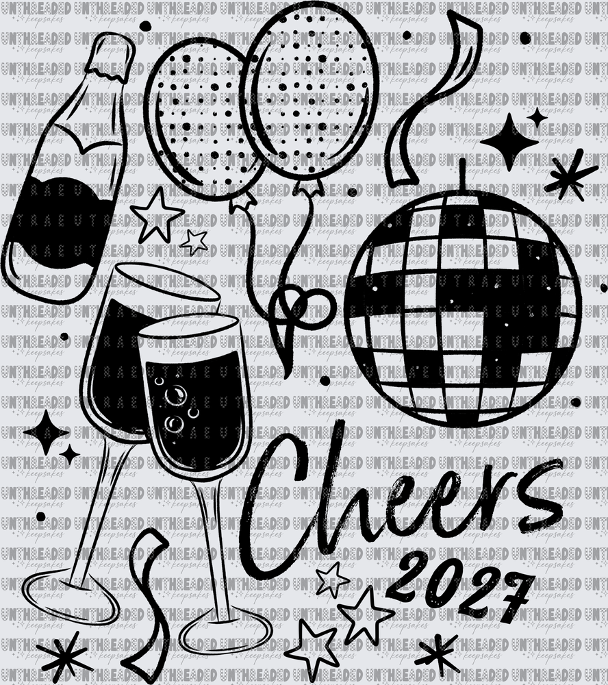 Cheers 2027 New Year Champagne Disco Ball Celebration