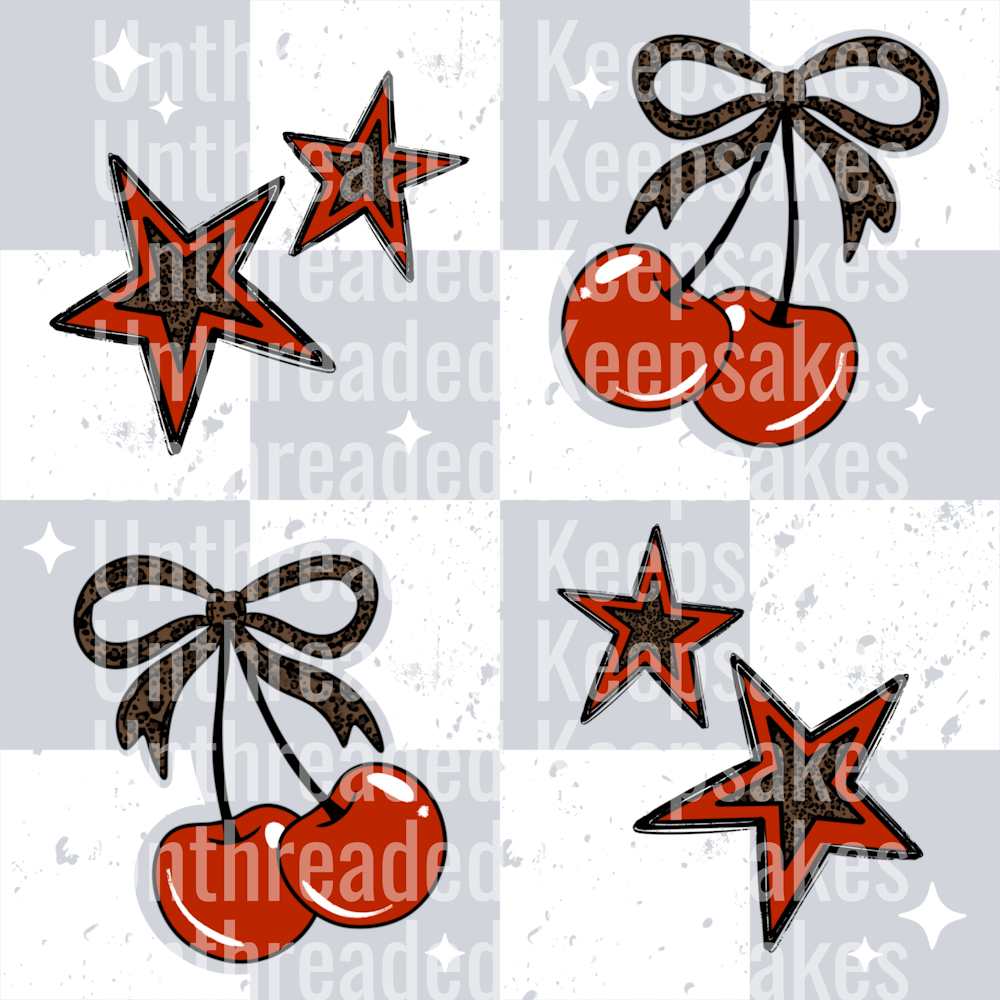 Cheetah_Cherries_And_Stars_WhiteDTF Transfer
