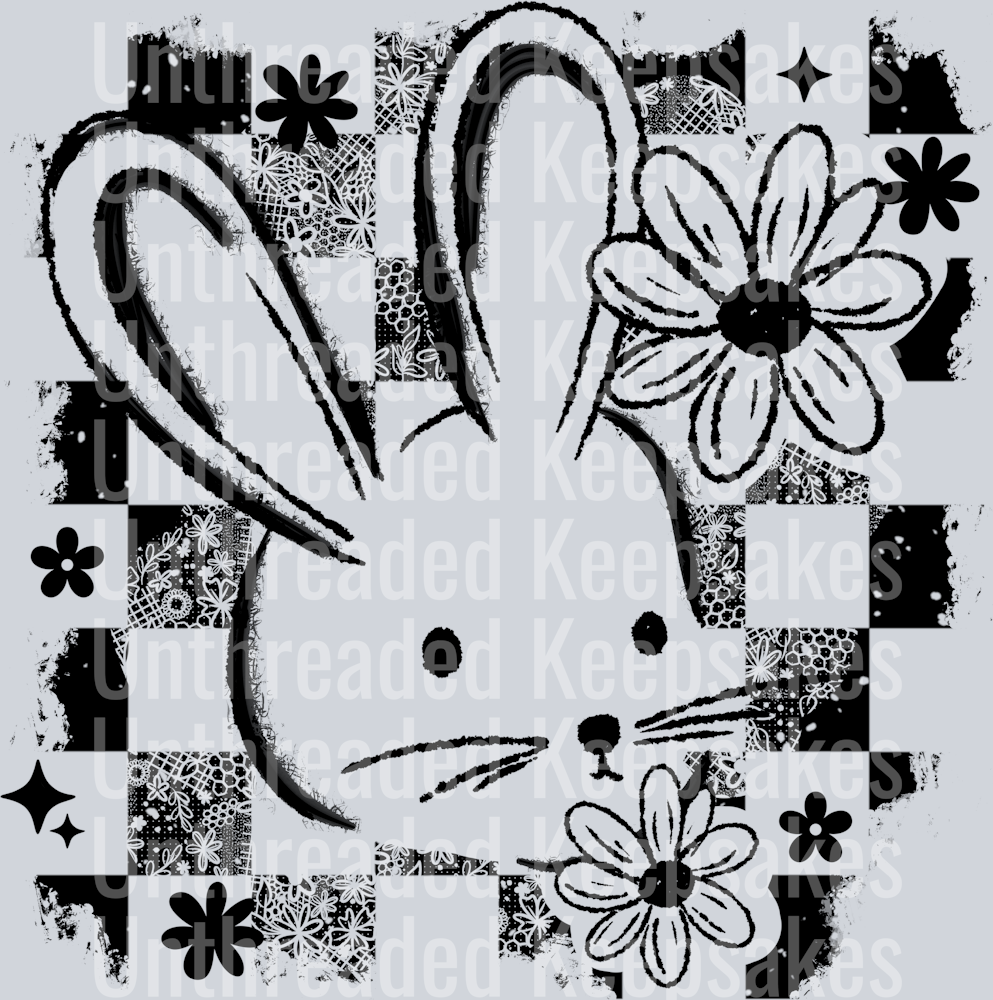 Bunny_Distressed_Black DTF Transfer