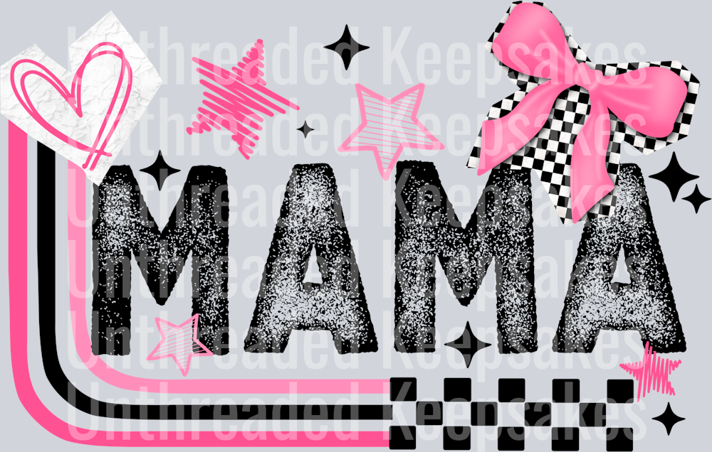 _Mama_Pink_Stars_Black_Text DTF Transfer