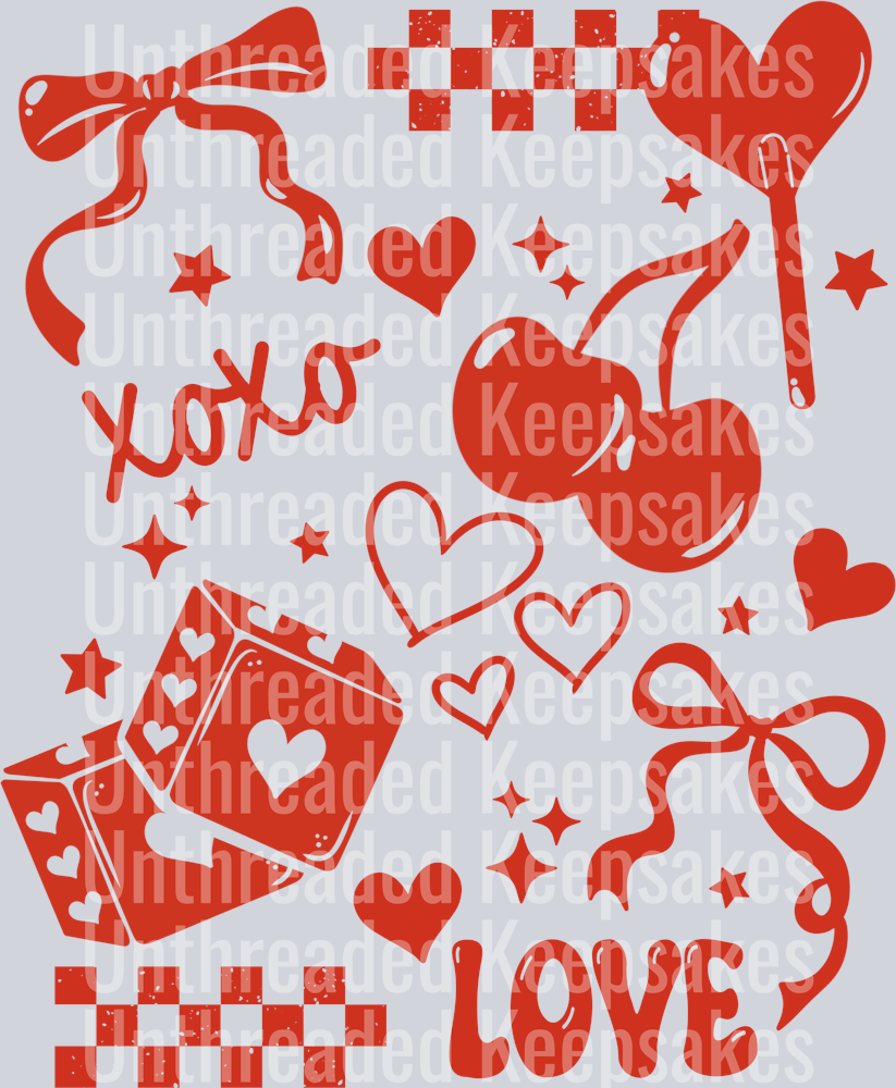 Xoxo doodles single color redDTF Transfer