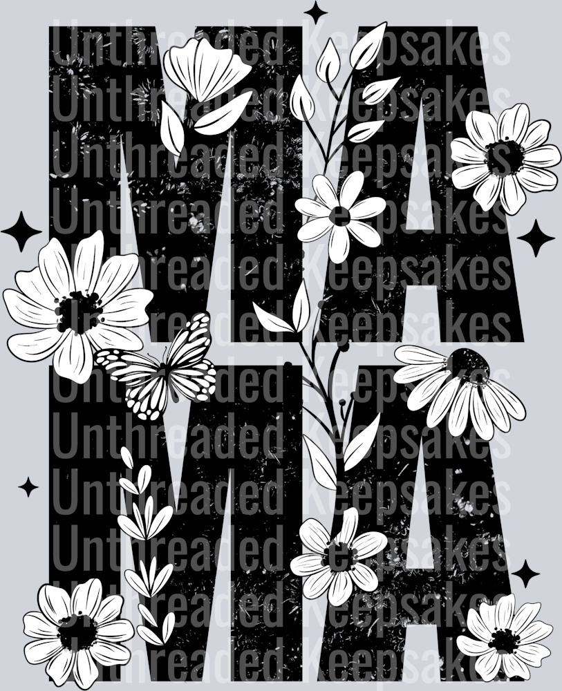 Mama_B&W_Florals_Black DTF Transfer