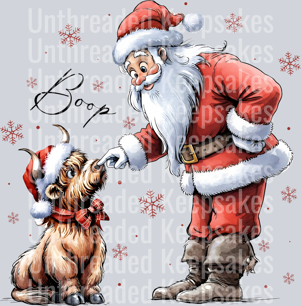 Santa boop black highland cow DTF Transfer