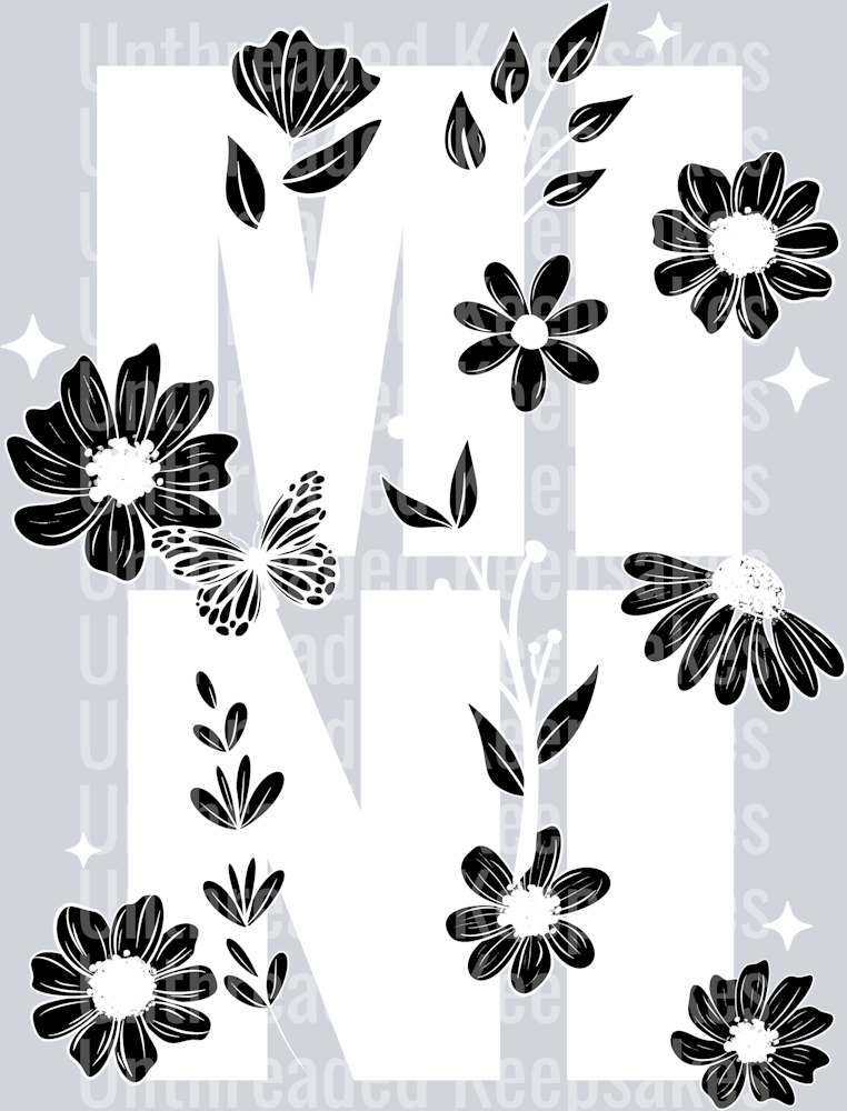 Mini_B&W_Florals_White DTF Transfer