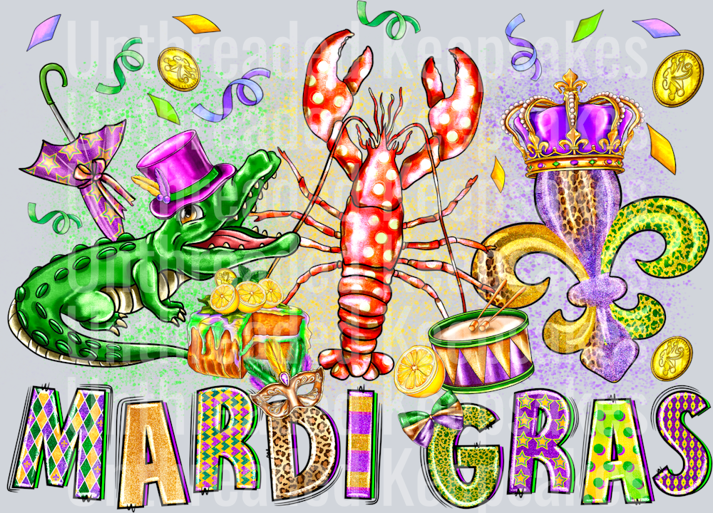 mardi gras crocodile crawfish DTF Transfer