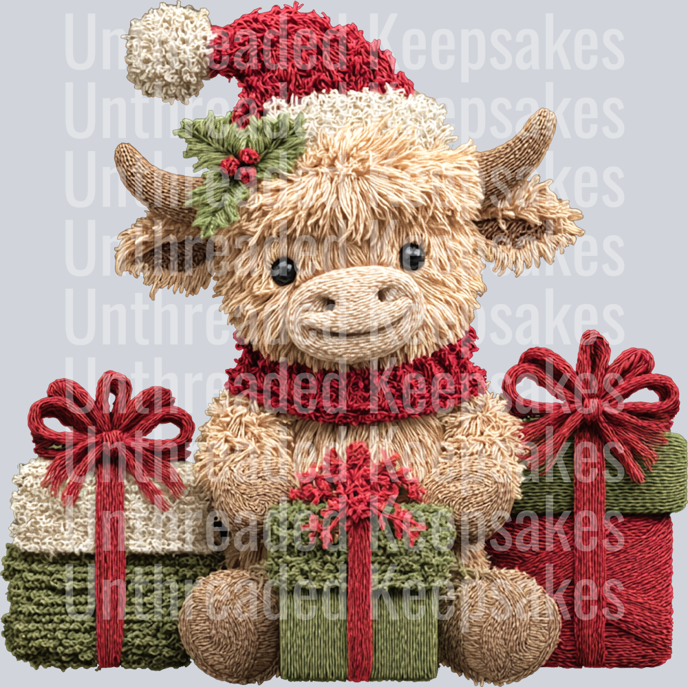Highland Cow with Presents DTF Transfer