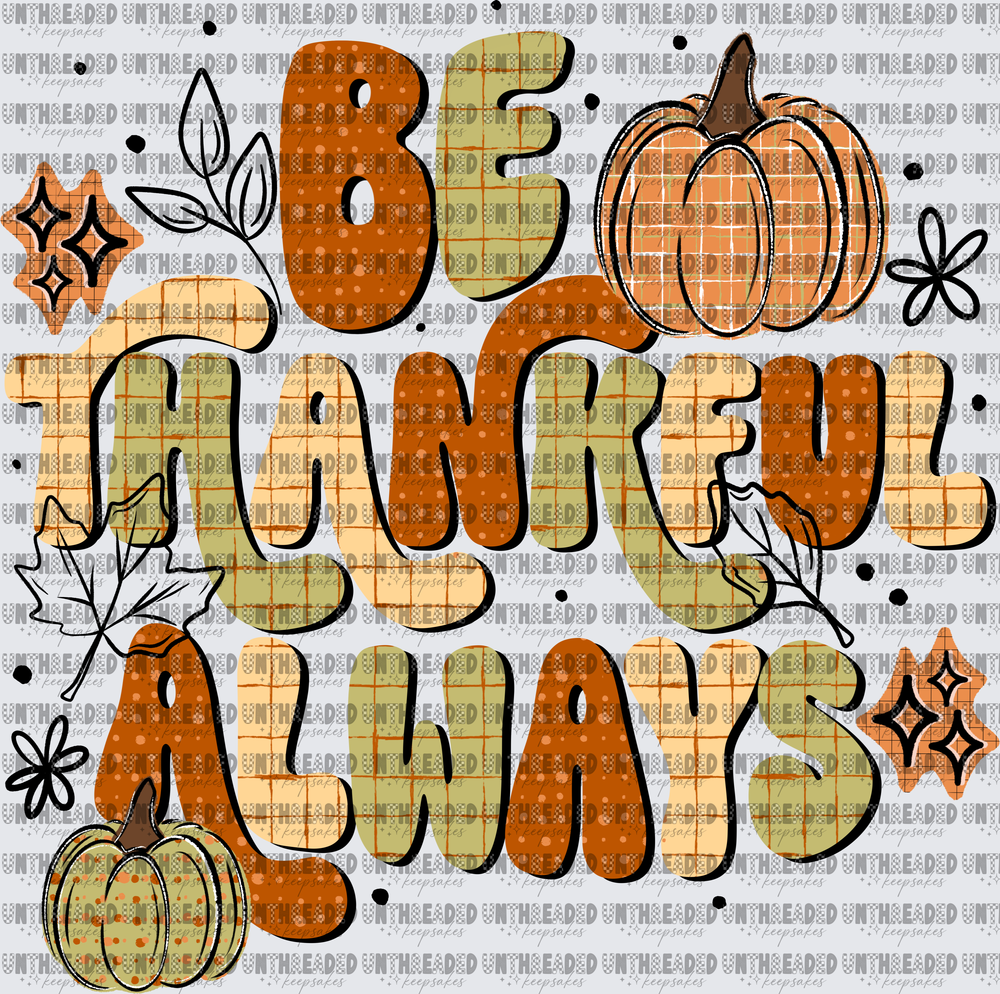 Be Thankful Always Retro Boho Fall Pumpkin Autumn Leaves