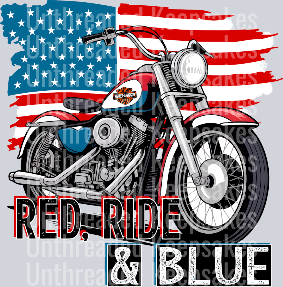 Red Ride Blue DTF Transfer