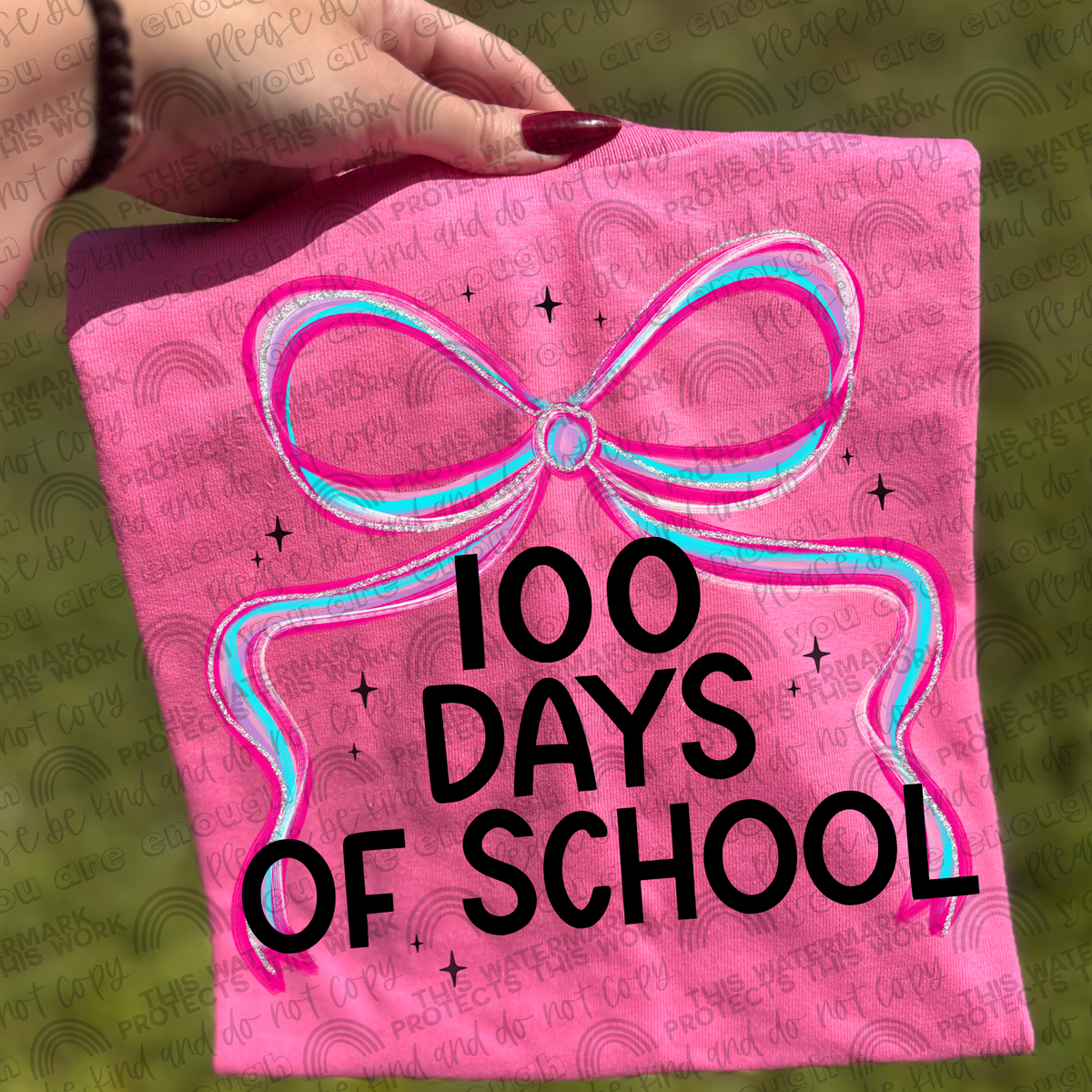 100 Days of School preppy bow pink youth t-shirt mockup