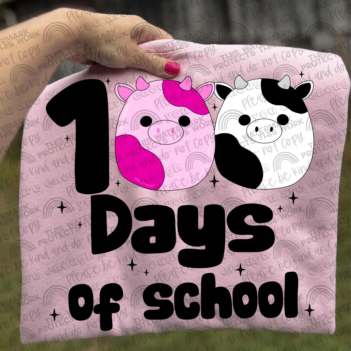 100 Days of School Cute Cows Youth Graphic T-Shirt