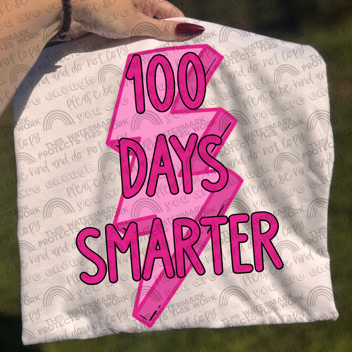 100 Days Smarter Pink Lightning Bolt Youth 100th Day of School T-Shirt