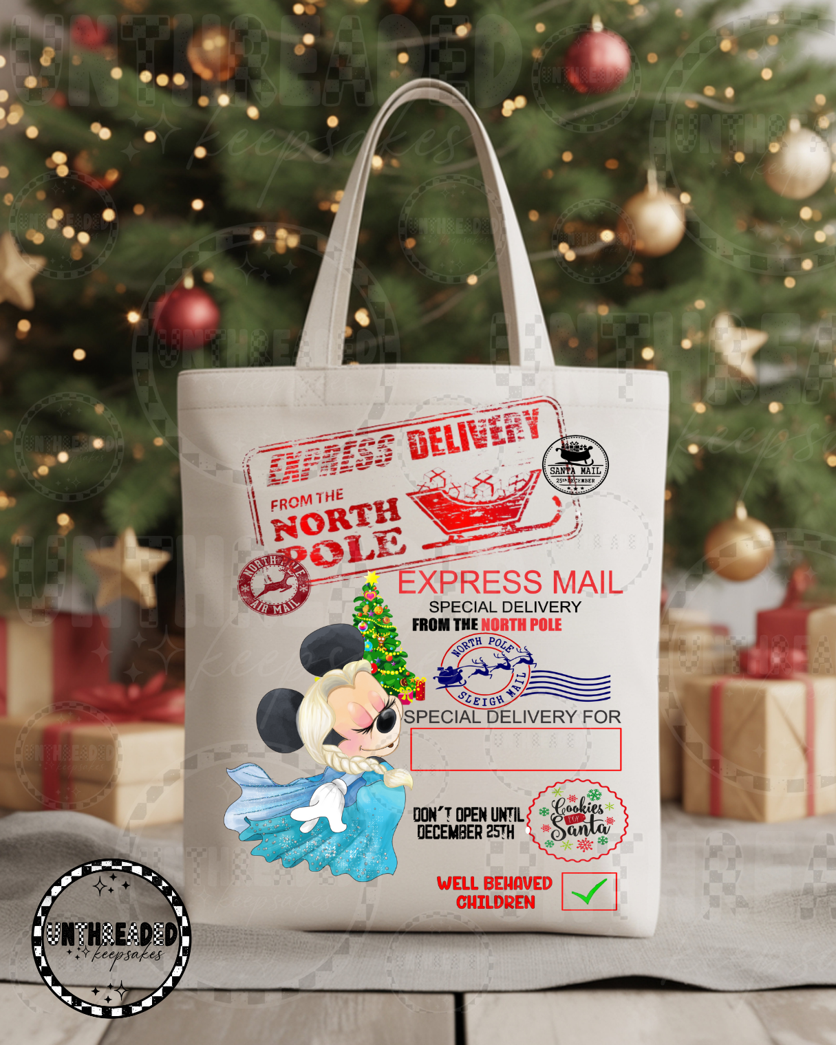 Minnie Frozen Holiday Canvas Tote Bag