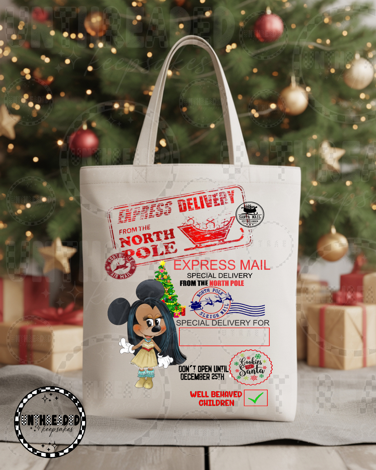 Minnie Disney Princess Holiday Canvas Tote Bag