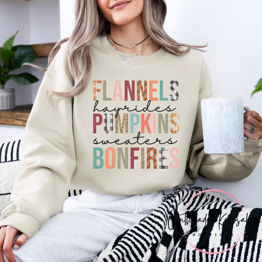 Flannels Hayrides Pumpkins Sweaters Bonfires Graphic Crewneck