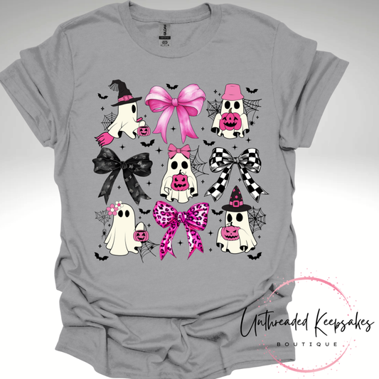 Pink Ghost Pink Bows Cute Graphic T-Shirt